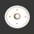 Copper Round Shield With Decorative Relief Rivets And Shiny Surface On Dark Background