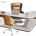 Modern Office Desk Setup With Ergonomic Chair Laptop Desk Lamp And Decorations