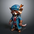 Adorable Raccoon Character Wearing Blue Coat Hat With Feather Red Vest Brown Boots