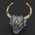 Ornate Bull Head Mask With Metallic Finish And Yellow Eyes Decorative Design