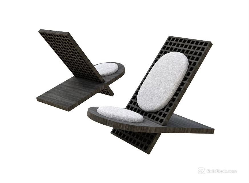 Modern Leisure Chairs With Black Grid Frame And White Cushion Design 3d model 