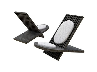 Modern Leisure Chairs With Black Grid Frame And White Cushion Design 3d model