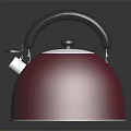 Shiny Red Metallic Kettle With Black Handle And Reflective Surface For Home Daily Use