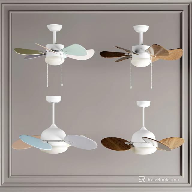 Modern Ceiling Fans With Different Design Colorful Blades And White Base 3d model 