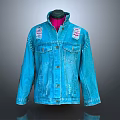 Blue Denim Jacket With Shoulder Patches And Studs For Casual Fashion Style