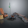 Outdoor Wooden Furniture Set With Fire Pit Chair Lantern And Planter Boxes