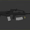 Detailed Black Tactical Rifle With Magazines And Bullets On Studio
