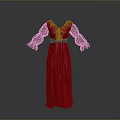 Elegant Red Long Dress With Ruffled Collar And Long Sleeves Design