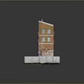 Orange Exterior Three Story Residential Building With Red Roof Green Doors And Multiple Windows