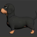 Cartoon Dachshund 3D Model Figure With Black Orange Coat And Shiny Reflective Surface