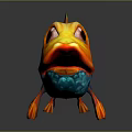 Vibrant Orange Blue Cartoon Fish Character With Big Eyes And Open Mouth