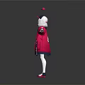 3D Rendered Video Game Character With White Hair Pink Coat Cap And Gray Stockings