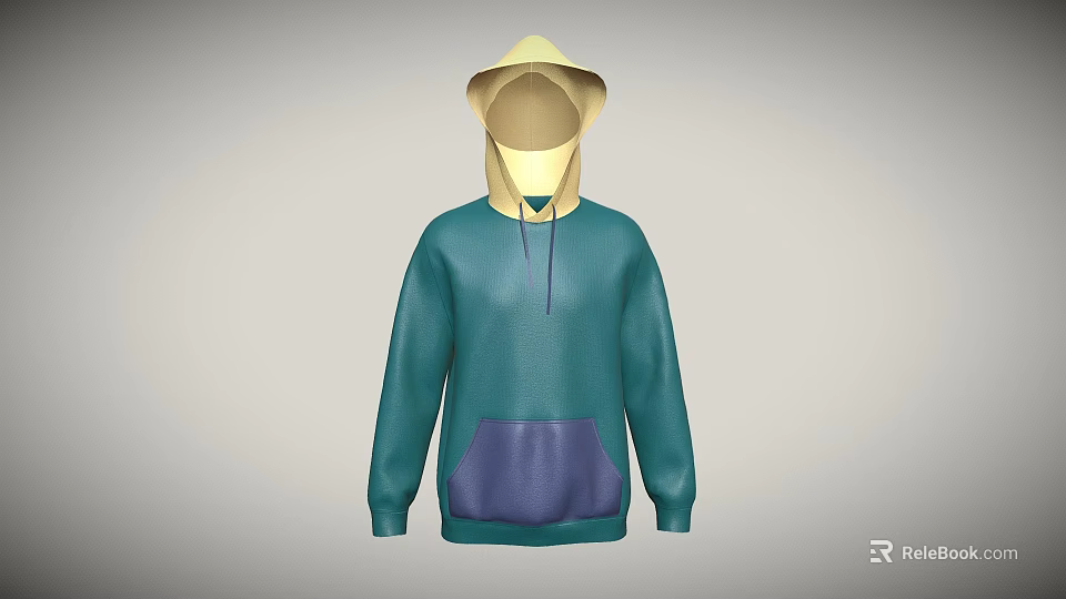 Stylish Green Hoodie With Yellow Hood And Purple Pocket Details 3d model 