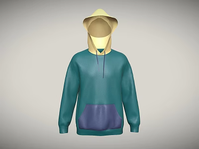 Stylish Green Hoodie With Yellow Hood And Purple Pocket Details 3d model