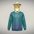 Stylish Green Hoodie With Yellow Hood And Purple Pocket Details