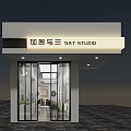 Modern Hair Salon Studio With Silver Cabinets Sofa Barber Chairs Mirrors And Red Decorations