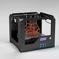 Black Frame 3D Printer Office Appliance With Orange Geometric Model On Build Plate Digital Screen