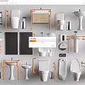 Modern Bathroom Fixtures Collection With Toilet Sink Urinal And Storage Cabinets