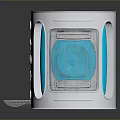 Silver Cylindrical Structure With Blue Transparent Windows Geometric Details And Mesh Base