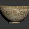 Intricately Carved Decorative Bowl With Colorful Figural Scenes And Ornate Rim