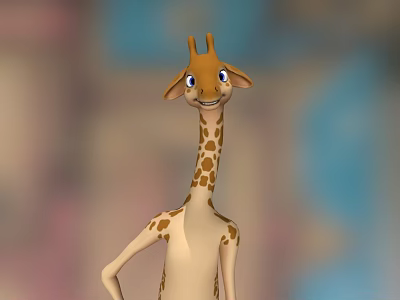 Cartoon Giraffe with Long Neck Spotted Pattern Smiling Face and Colorful Blurred Background 3d model