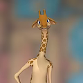 Cartoon Giraffe with Long Neck Spotted Pattern Smiling Face and Colorful Blurred Background