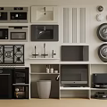Home And Kitchen Appliances Display With Microwaves Sink Stove Faucets Washing Machines And TV