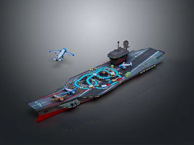 Detailed Model Aircraft Carrier With Airplane On Flight Deck 3d model