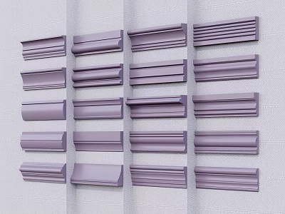 Different Styles of Decorative Gypsum Cornice on White Wall 3d model