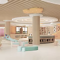 Modern School Interior With Indoor Playground Colorful Columns Bookshelves And Soft Seats