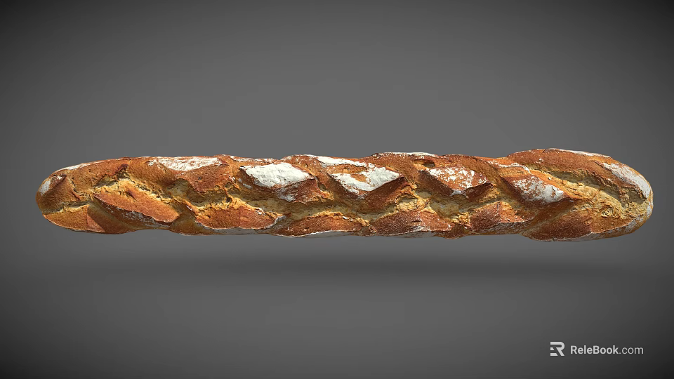 Freshly Baked Traditional French Baguette With Crusty Surface Braided Pattern And Flour Dusting 3d model 