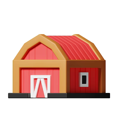 Red And Brown Cartoon Barn With Red Roof White Door And Small Window 3d model
