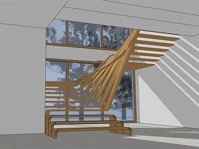 Modern Wooden Staircase Design With Large Windows And Natural Light Views 3d model
