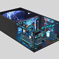 Futuristic Cinema Interior Design With Tech Control Panel And Blue Lighting 3d model