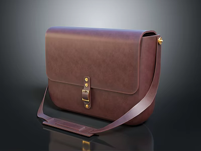 Brown Leather Bag With Metal Buckle And Adjustable Shoulder Strap 3d model