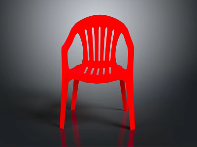 Durable Red Plastic Chair With Armrests And Slatted Back Design 3d model