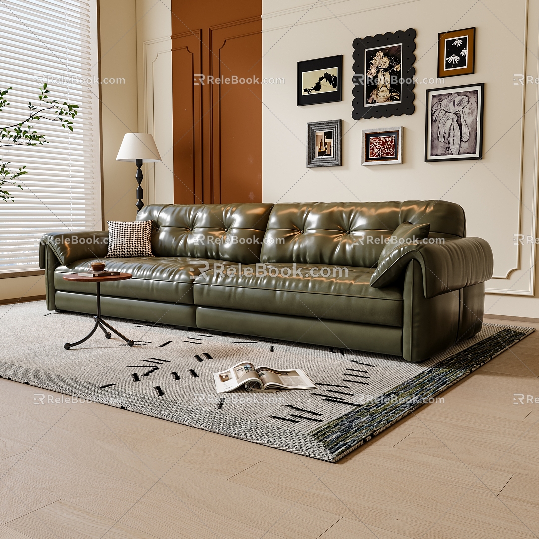 Leather sofa French multiplayer sofa 3d model