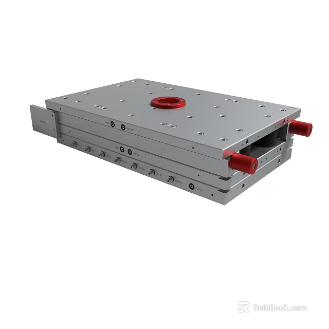 Industrial Silver Metal Platform With Red Handles And Multiple Holes Design 3d model 