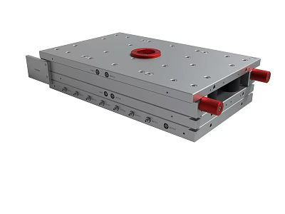 Industrial Silver Metal Platform With Red Handles And Multiple Holes Design 3d model