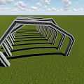 Modern Multiple Arched Pergola Structures On Green Grass Field Blue Sky White Clouds 3d model