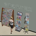 Retail Store Display Shelves In Shopping Mall With Magazines Flyers And Shoppers