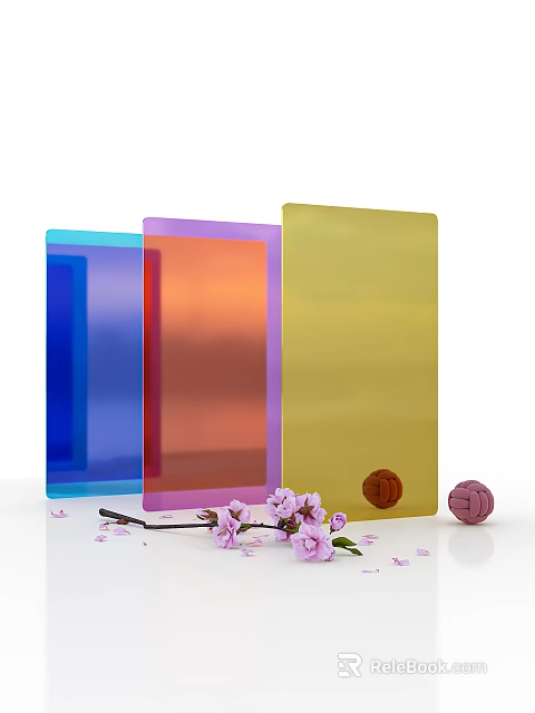 Colorful Rectangular Decorative Mirrors With Pink Flowers And Decorative Balls 3d model