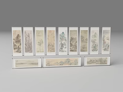 Traditional Chinese Scroll Paintings With Landscape And Tree Designs On 3d model