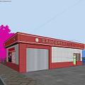 Community Mini Fire Station Building With Red And White Exterior Roller Shutter Door