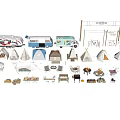 Outdoor Camping Tents With RVs Tables Chairs Grills And Campfire Setup