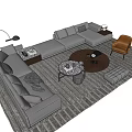 Modern Light Gray Sofa and Coffee Table Set With Round Table Yellow Chair Floor Lamp 3d model