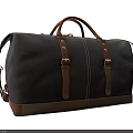 Classic Gray Canvas Duffel Bag With Brown Leather Handle Base And Shoulder Strap 3d model