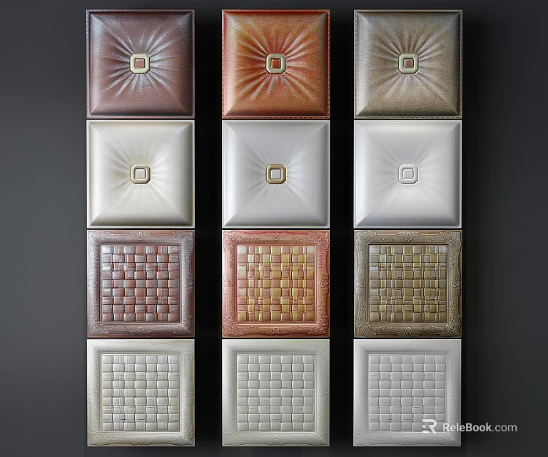 Assorted Upholstered Wall Panels With Different Colors Quilted Patterns And Square Designs 3d model 