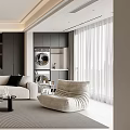 Modern Living Interior With Plush Accent Chair Sofa And Curtains