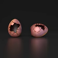 Visual of Pink Cracked Empty Eggshells on Dark Background With Reflection 3d model